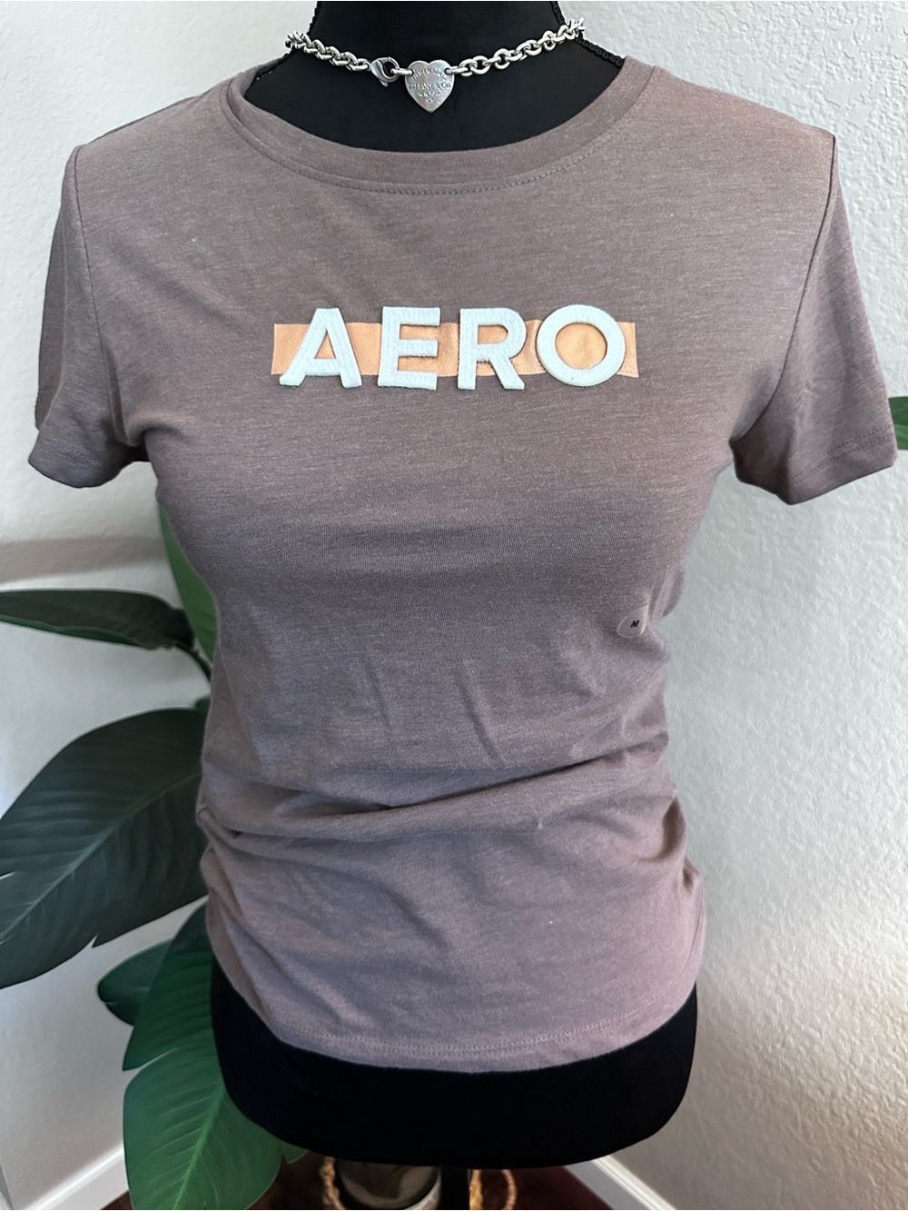 Aeropostale Mauve-Brown Short Sleeve Tee with Cream AERO Logo